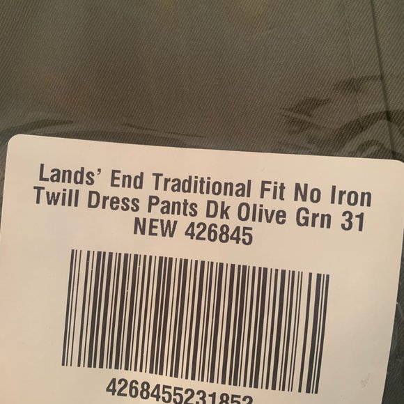 NWT LANDS' END TRADITIONAL FIT NO IRON TWILL DRESS PANTS DARK OLIVE GREEN 31 - Picture 6 of 9